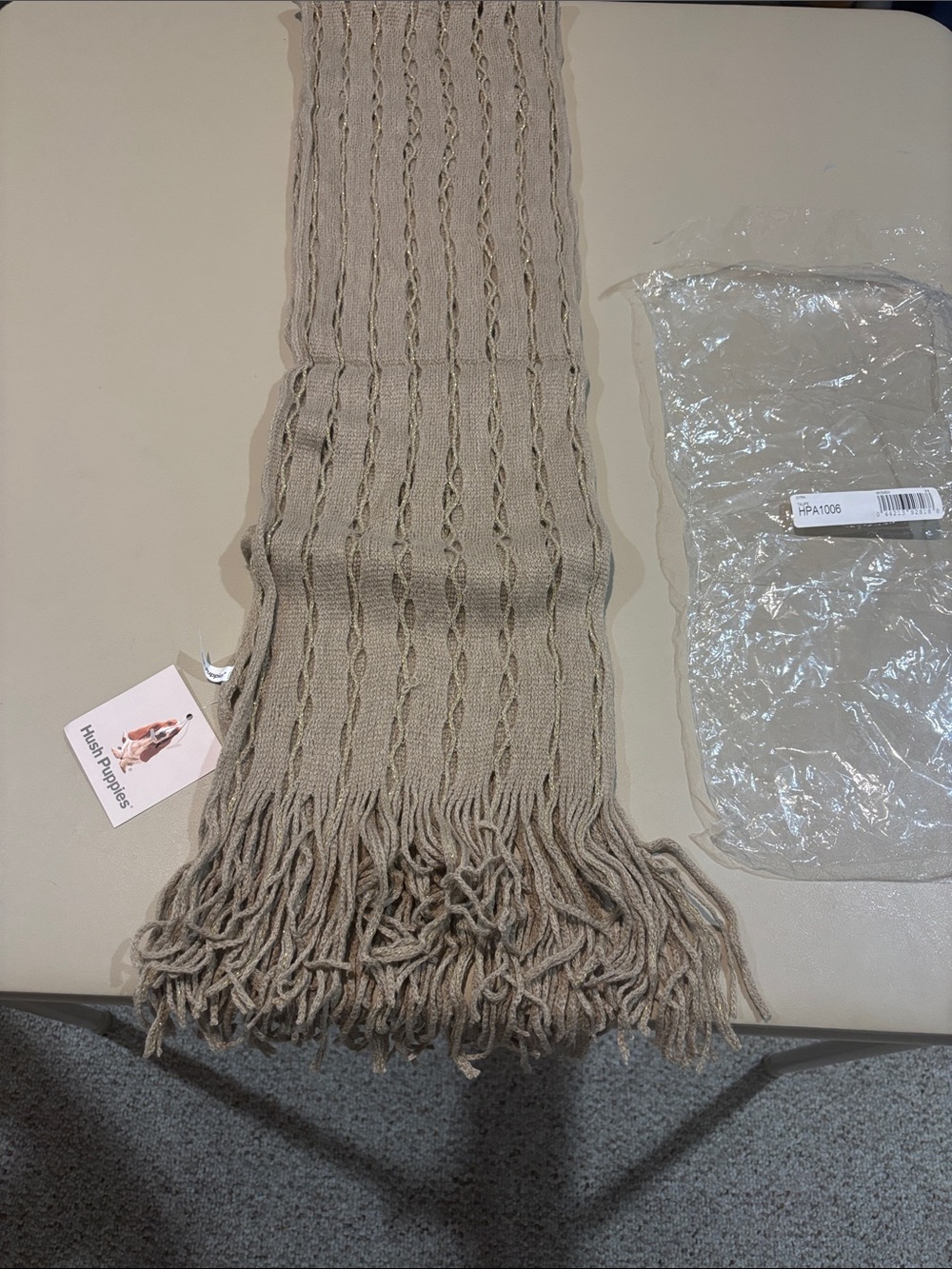 Hush Puppies Taupe Knit Scarf with Gold Accent